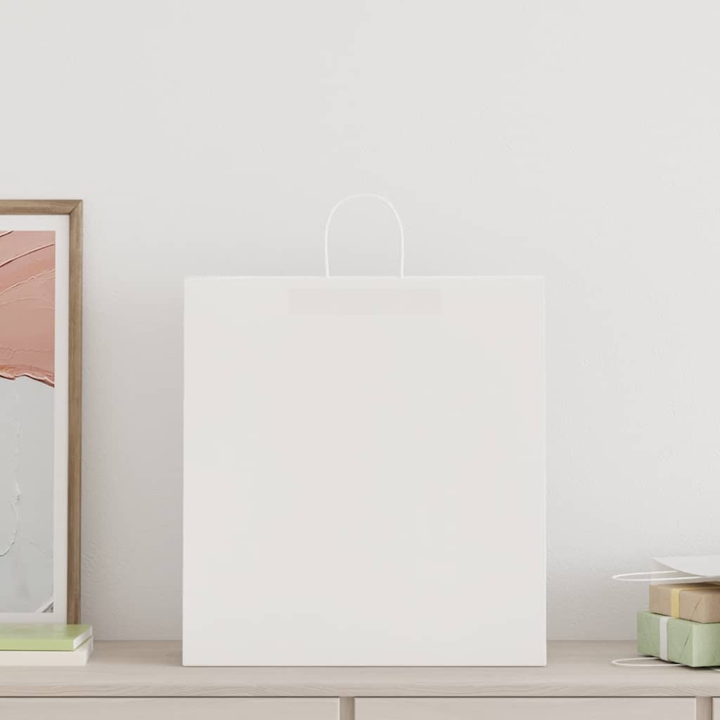 Χάρτινες σακούλες 250 τεμάχια με χερούλια Λευκό 45x17x48 εκ.