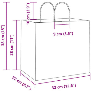 Χάρτινες σακούλες 50 τεμάχια με χερούλια Ροζ 32x22x28 εκ.