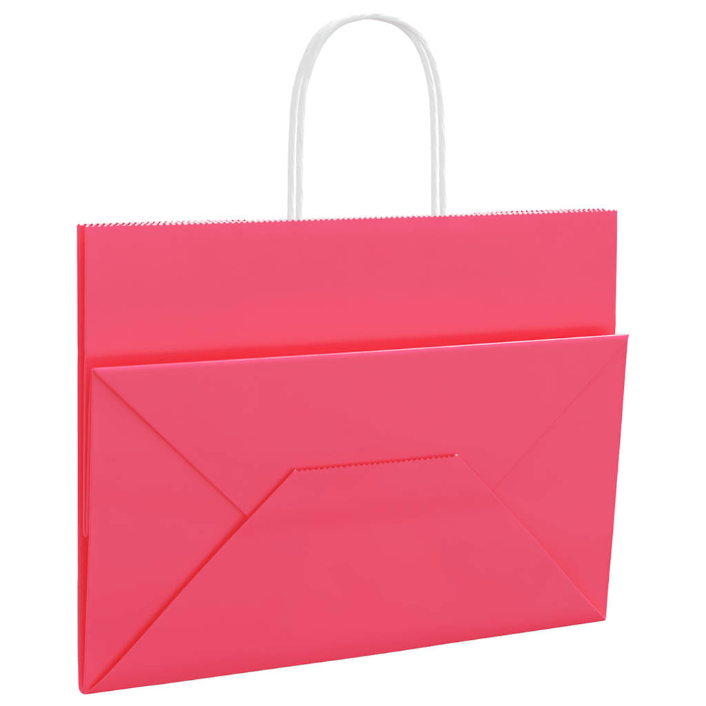 Χάρτινες σακούλες 250 τεμάχια με χερούλια Ροζ 32x17x25 εκ. - Pakobazaar