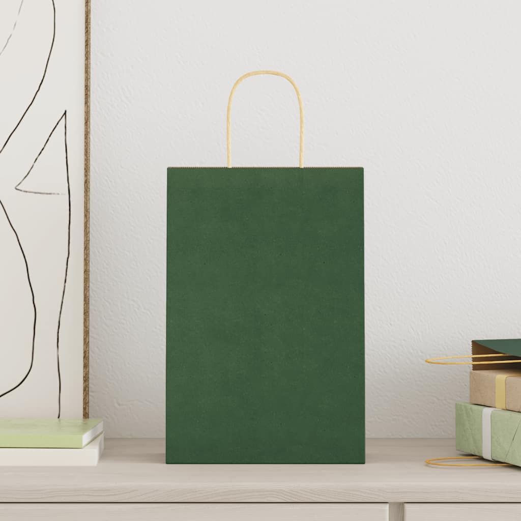 Χάρτινες σακούλες 250 τεμάχια με χερούλια Πράσινο 21x11x31 εκ.