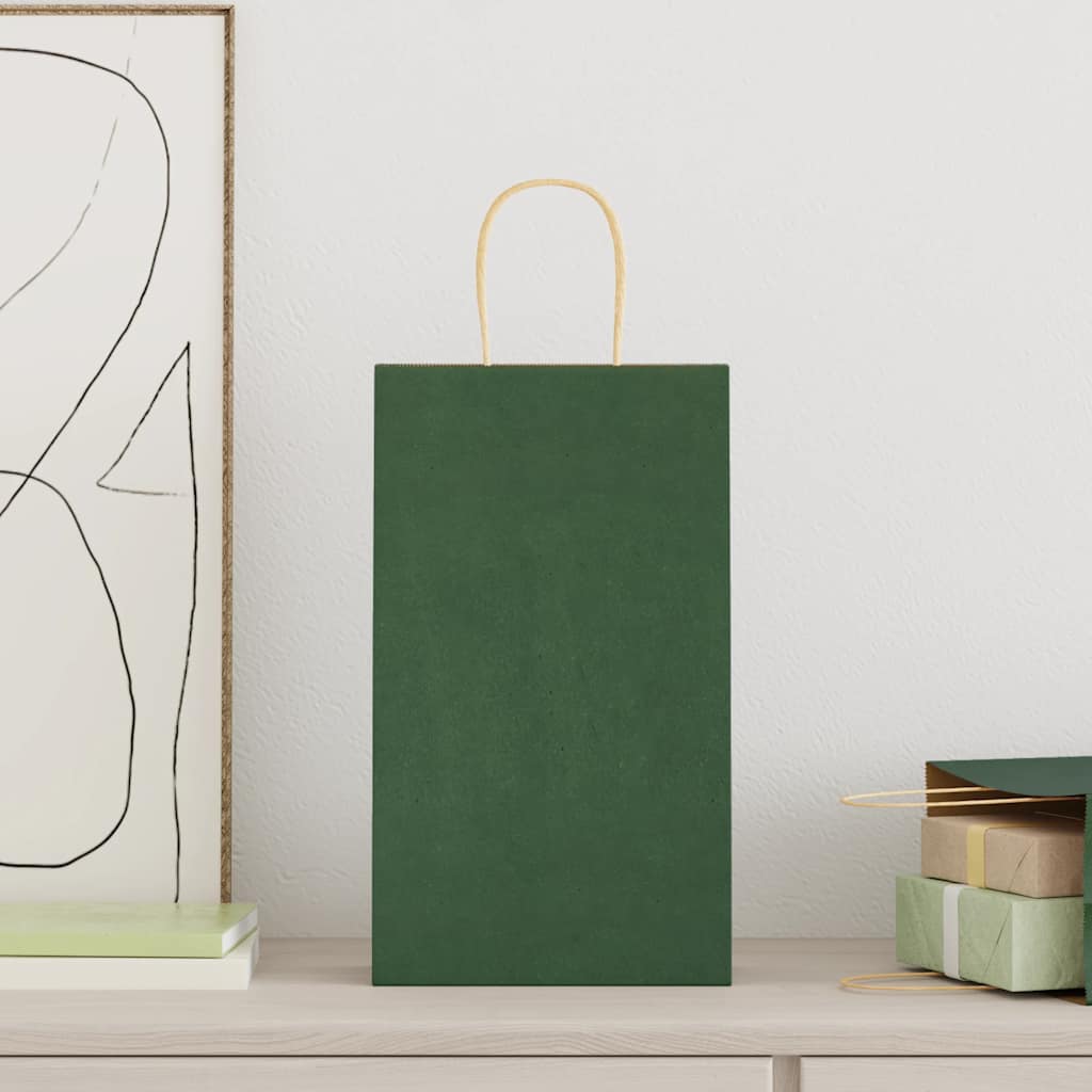 Χάρτινες σακούλες 250 τεμάχια με χερούλια Πράσινο 21x11x36 εκ.
