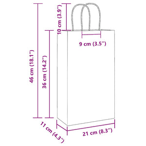 Χάρτινες σακούλες 250 τεμάχια με χερούλια Πράσινο 21x11x36 εκ.