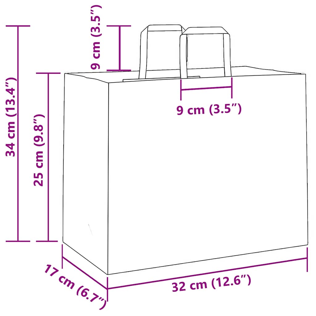Χάρτινες σακούλες 250 τεμάχια με χερούλια καφέ 32x17x25 cm