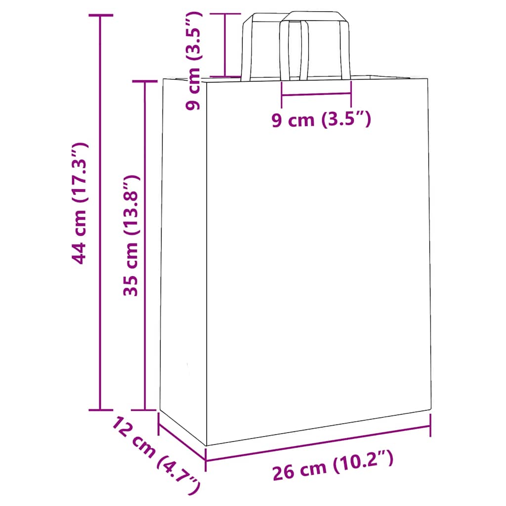 Χάρτινες σακούλες 250 τεμάχια με χερούλια Λευκό 26x12x35 εκ.