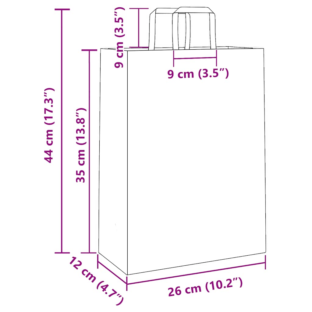 Χάρτινες σακούλες 250 τεμάχια με χερούλια Ροζ 26x12x35 εκ.