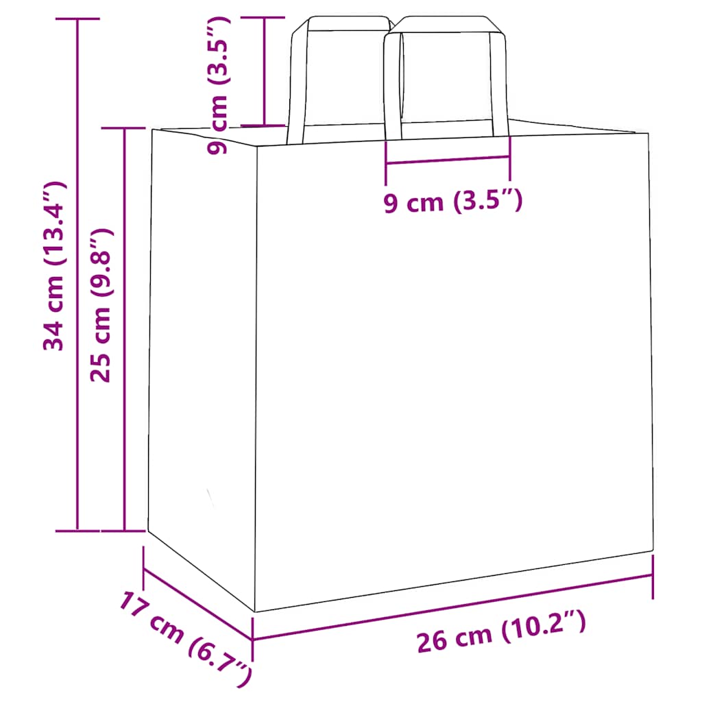 Χάρτινες σακούλες 250 τεμάχια με χερούλια Ροζ 26x17x25 εκ.