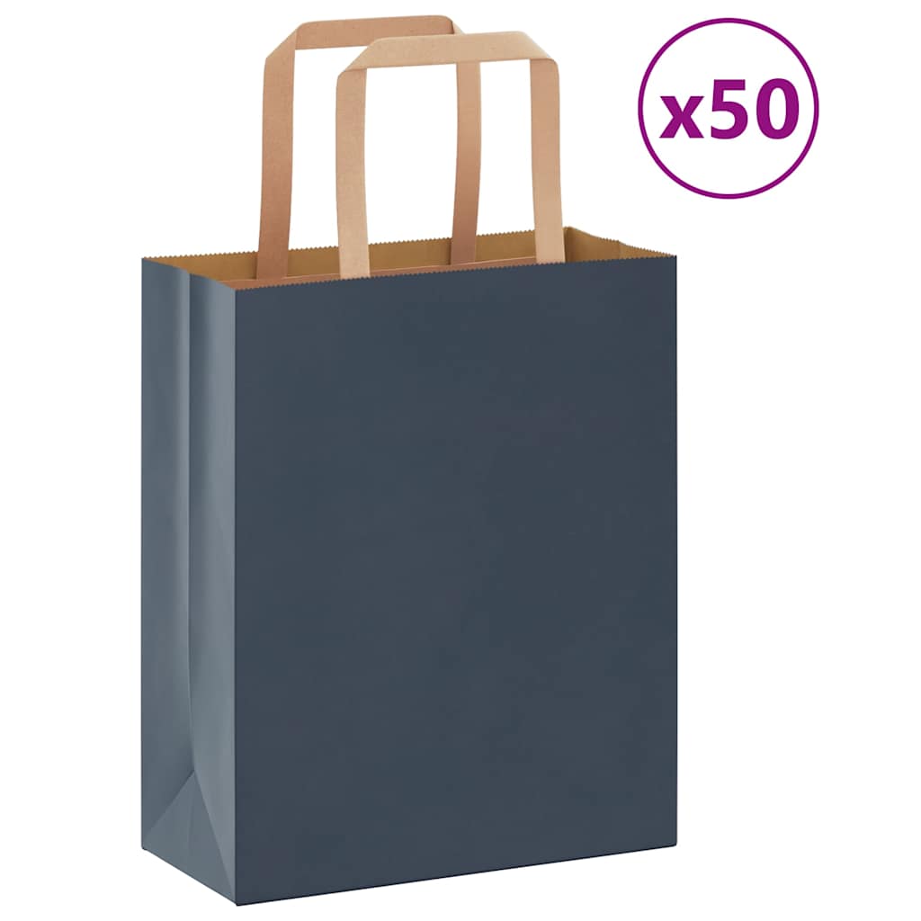 Χάρτινες σακούλες 50 τεμάχια με χερούλια Μπλε 18x8x22 εκ.