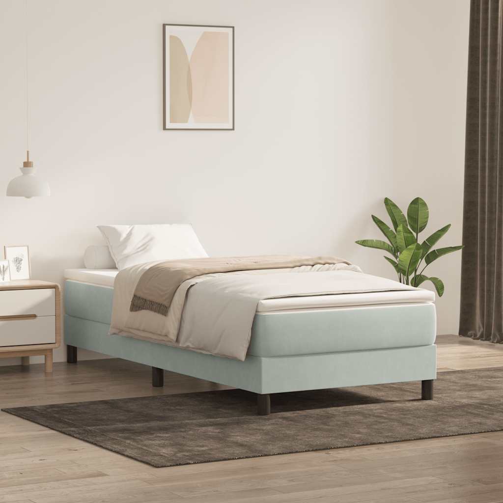 Box Spring κρεβάτι χωρίς στρώμα ανοιχτό γκρι Βελούδινο