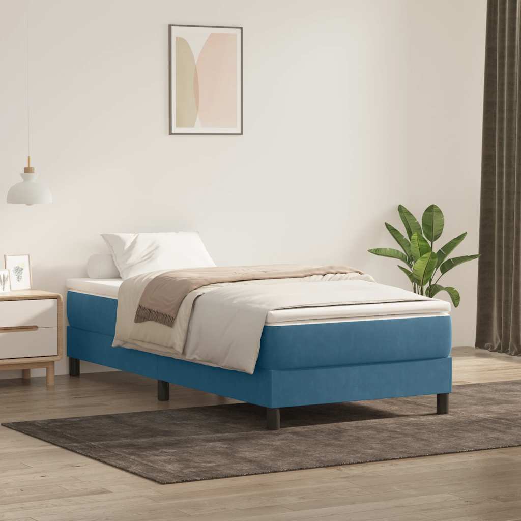 Box Spring Κρεβάτι χωρίς στρώμα Σκούρο μπλε 80x210 cm Βελούδινο