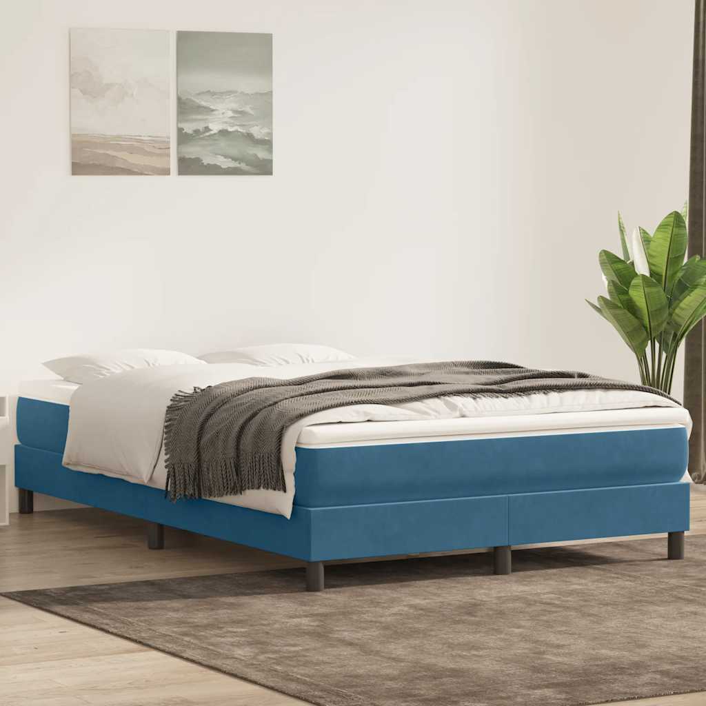 Box Spring Κρεβάτι χωρίς στρώμα Σκούρο μπλε Βελούδινο