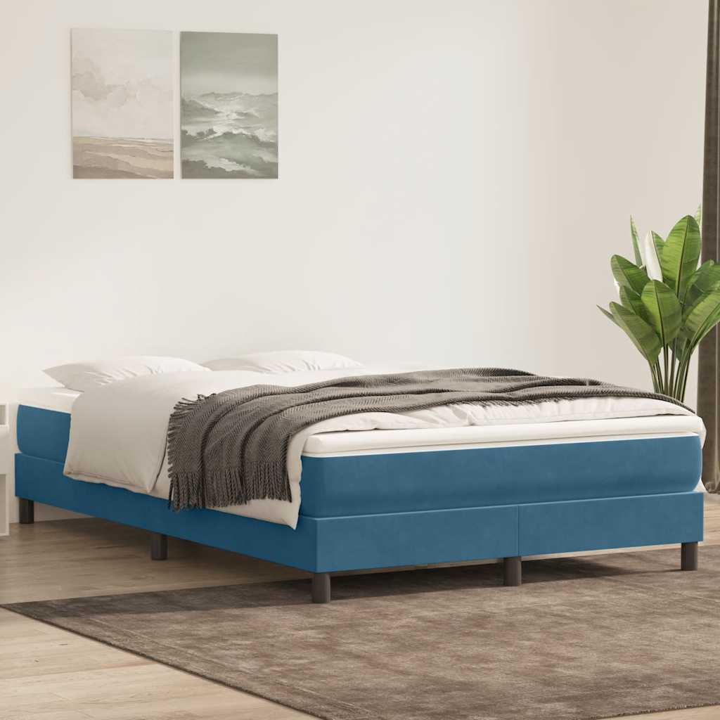 Box Spring κρεβάτι χωρίς στρώμα σκούρο μπλε 140x220cm Βελούδινο