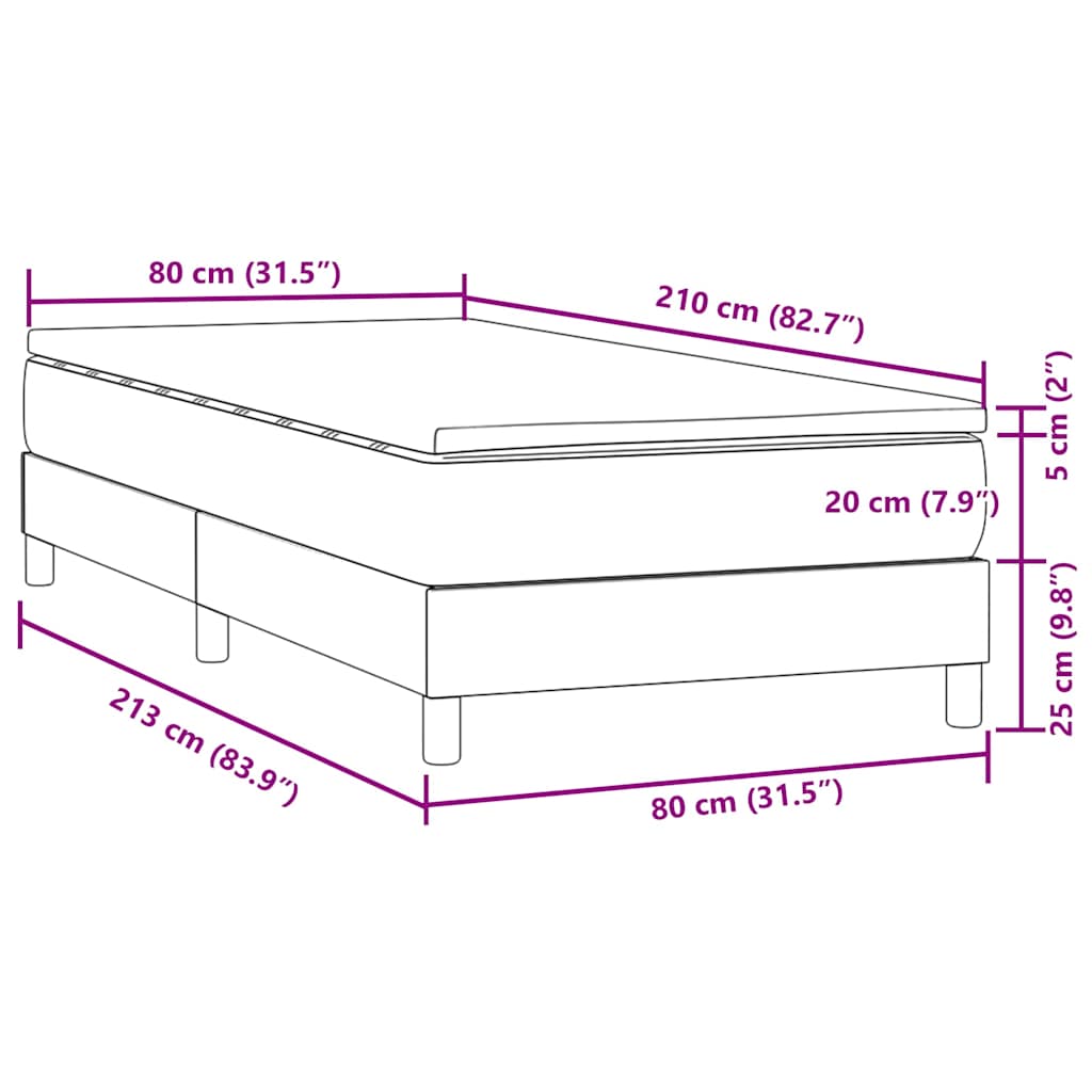 Κρεβάτι Boxspring με Στρώμα Ανοιχτό Γκρι 80x210 εκ. Βελούδινο