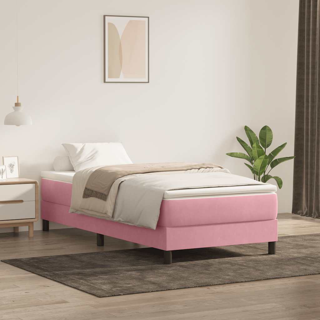 Box Spring κρεβάτι με στρώμα ροζ 80x210 εκ. Βελούδινο - Pakobazaar