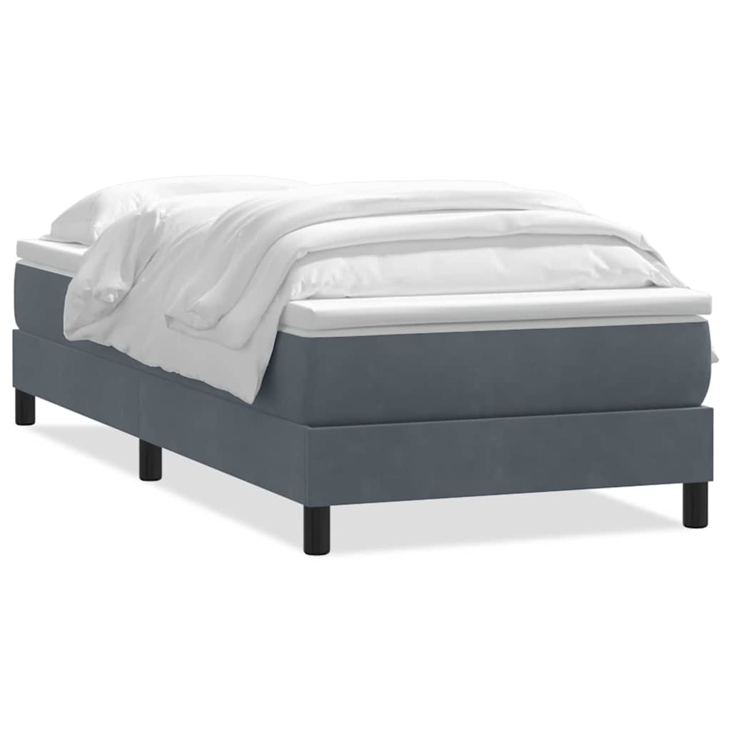 Κρεβάτι Boxspring με Στρώμα Σκούρο Γκρι 90x210 εκ. Βελούδινο - Pakobazaar