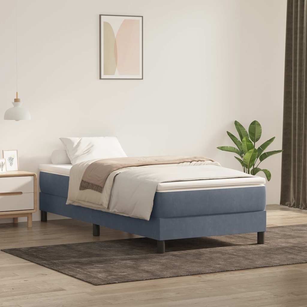 Κρεβάτι Boxspring με Στρώμα Σκούρο Γκρι 90x210 εκ. Βελούδινο - Pakobazaar