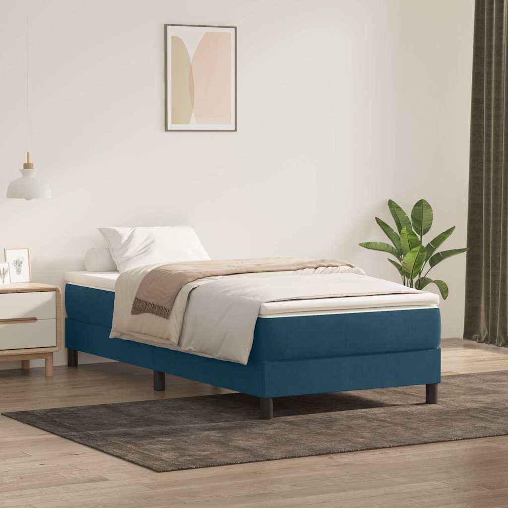 Box Spring κρεβάτι με στρώμα σκούρο μπλε 90x210 εκ. Βελούδινο - Pakobazaar