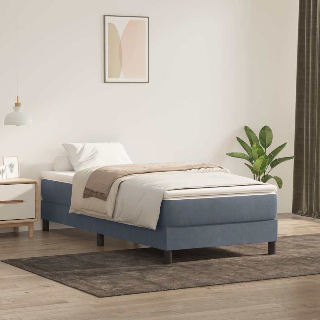 Κρεβάτι Boxspring με Στρώμα Σκούρο Γκρι 100x210 εκ. Βελούδινο - Pakobazaar