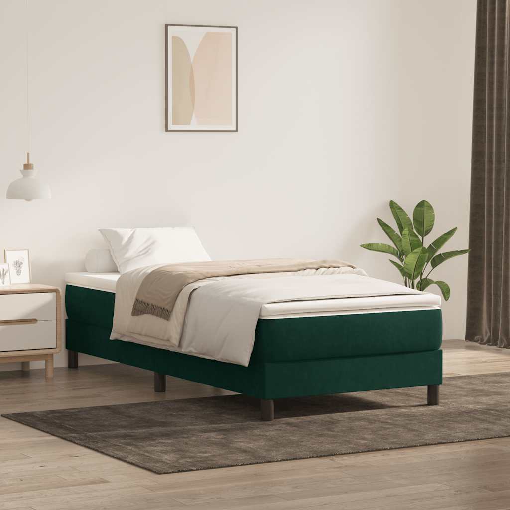 Κρεβάτι Boxspring με Στρώμα Σκούρο Πράσινο 100x210εκ. Βελούδινο