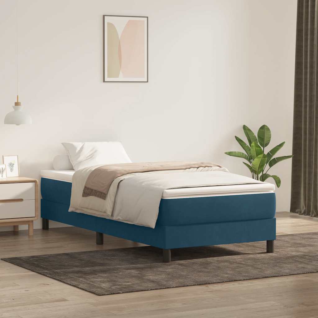 Κρεβάτι Boxspring με Στρώμα Σκούρο Μπλε 100x210 εκ. Βελούδινο - Pakobazaar