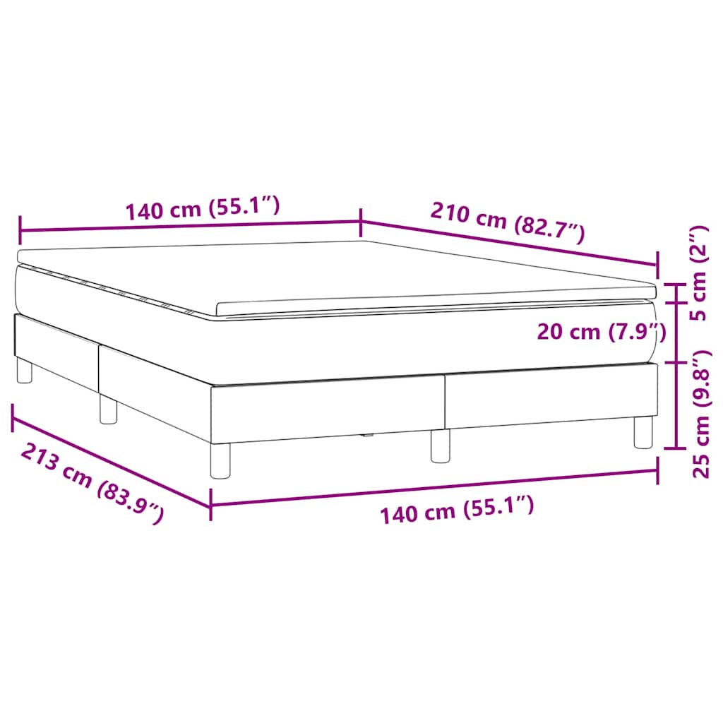 Κρεβάτι Boxspring με Στρώμα Σκούρο Γκρι 140x210 εκ. Βελούδινο