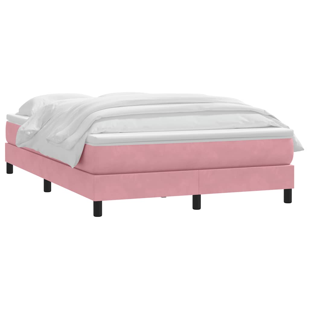 Κρεβάτι Boxspring με Στρώμα Ροζ 140x210 εκ. Βελούδινο