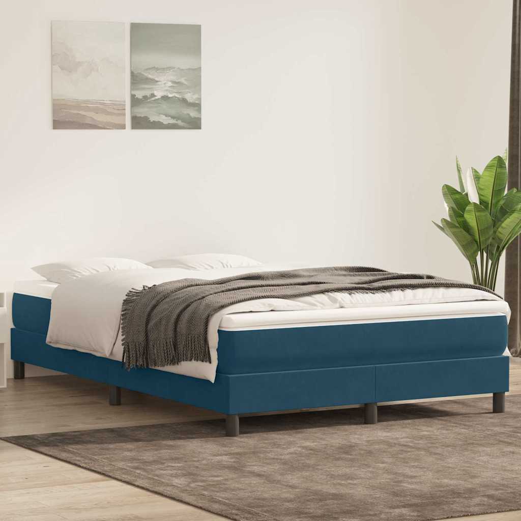 Κρεβάτι Boxspring με Στρώμα Σκούρο Μπλε 160x210 εκ. Βελούδινο - Pakobazaar
