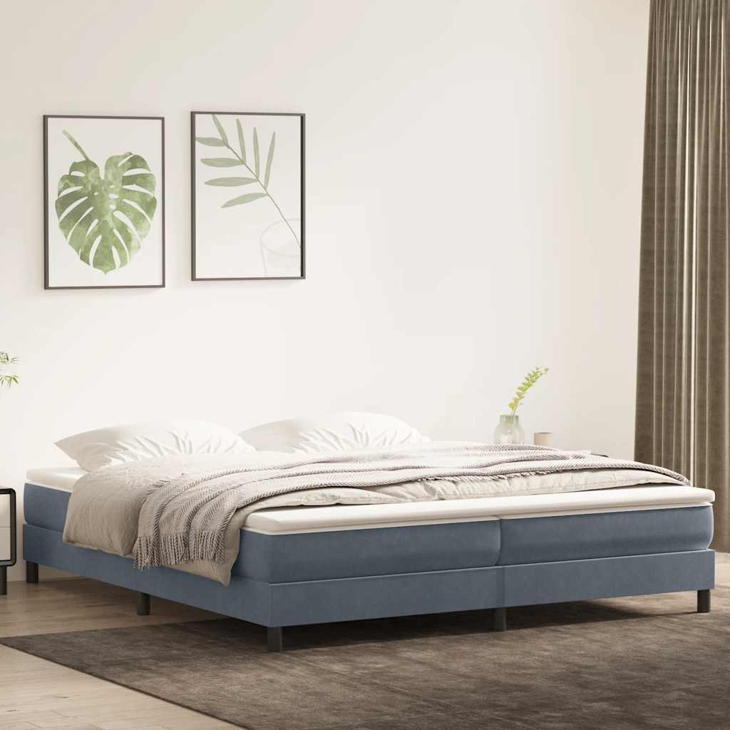 Κρεβάτι Boxspring με Στρώμα Σκούρο Γκρι 200x210 εκ. Βελούδινο - Pakobazaar