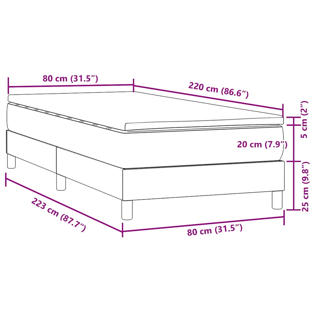 Box Spring κρεβάτι με στρώμα σκούρο πράσινο 80x220εκ. Βελούδινο - Pakobazaar