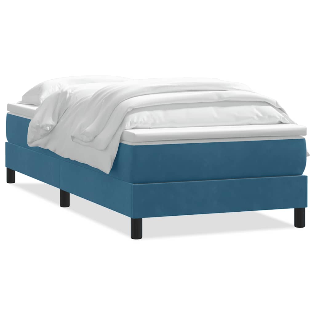 Κρεβάτι Boxspring με Στρώμα Σκούρο Μπλε 80x220 εκ. Βελούδινο