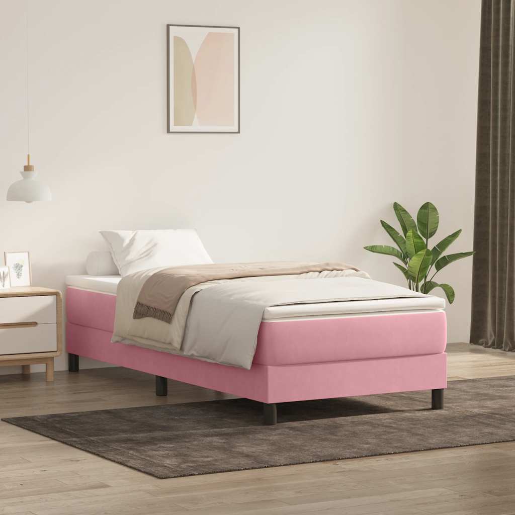Κρεβάτι Boxspring με Στρώμα Ροζ 80x220 εκ. Βελούδινο