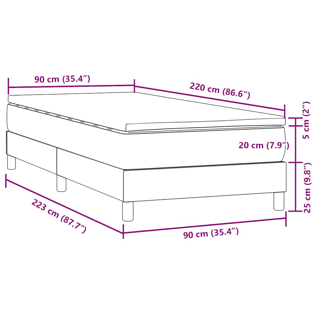 Box Spring κρεβάτι με στρώμα ανοιχτό γκρι 90x220 εκ. Βελούδινο