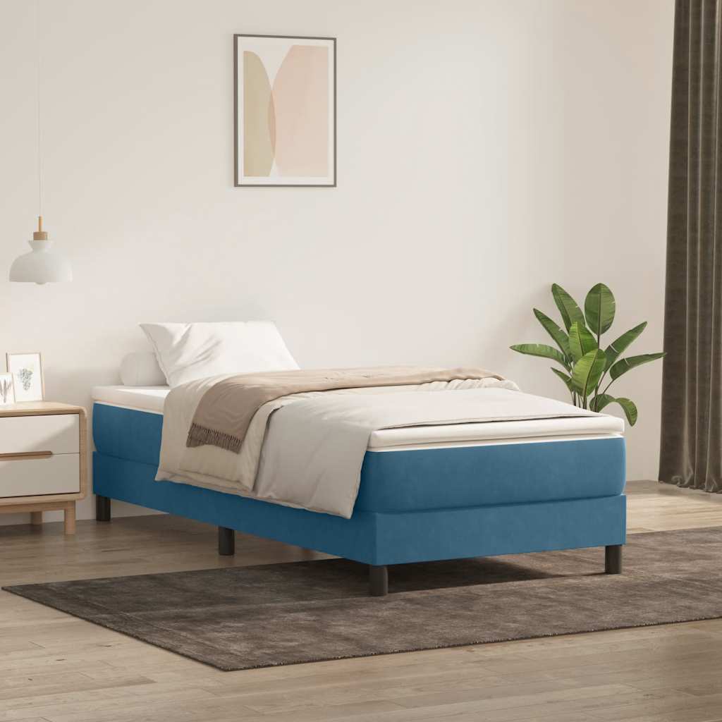 Κρεβάτι Boxspring με Στρώμα Σκούρο Μπλε 90x220 εκ. Βελούδινο