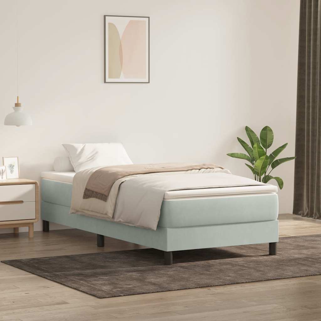Box Spring κρεβάτι με στρώμα ανοιχτό γκρι 100x220 εκ. Βελούδινο - Pakobazaar