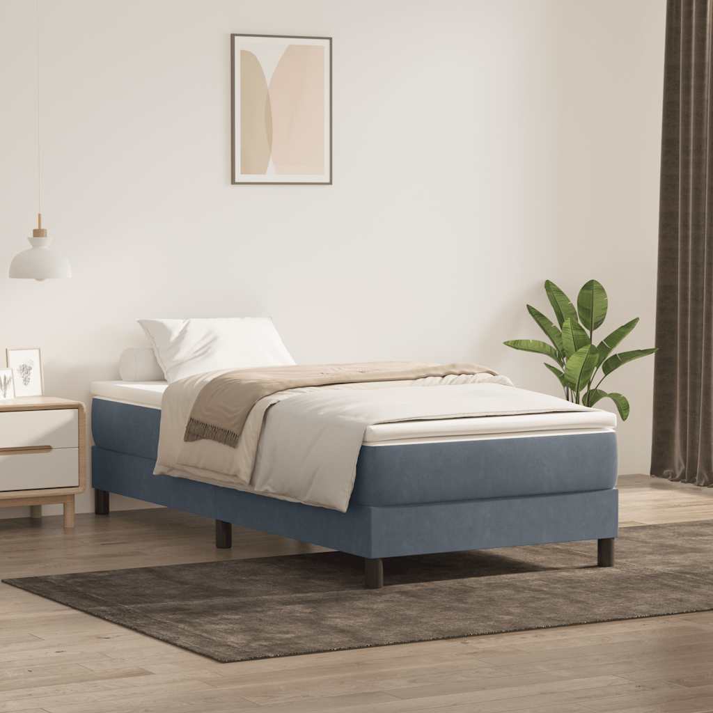 Box Spring Κρεβάτι με στρώμα Σκούρο γκρι 100x220 εκ. Βελούδινο - Pakobazaar