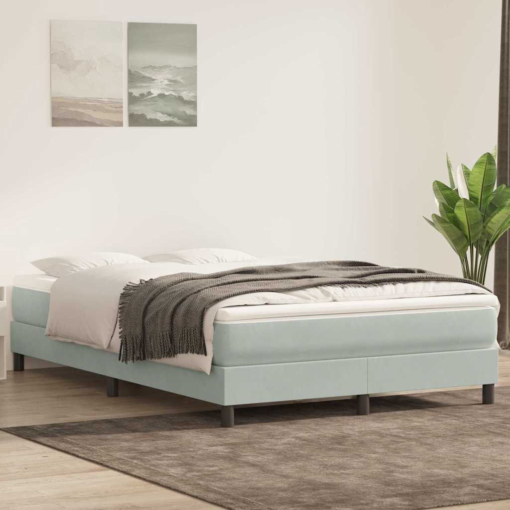 Κρεβάτι Boxspring με Στρώμα Ανοιχτό Γκρι 140x220 εκ. Βελούδινο - Pakobazaar