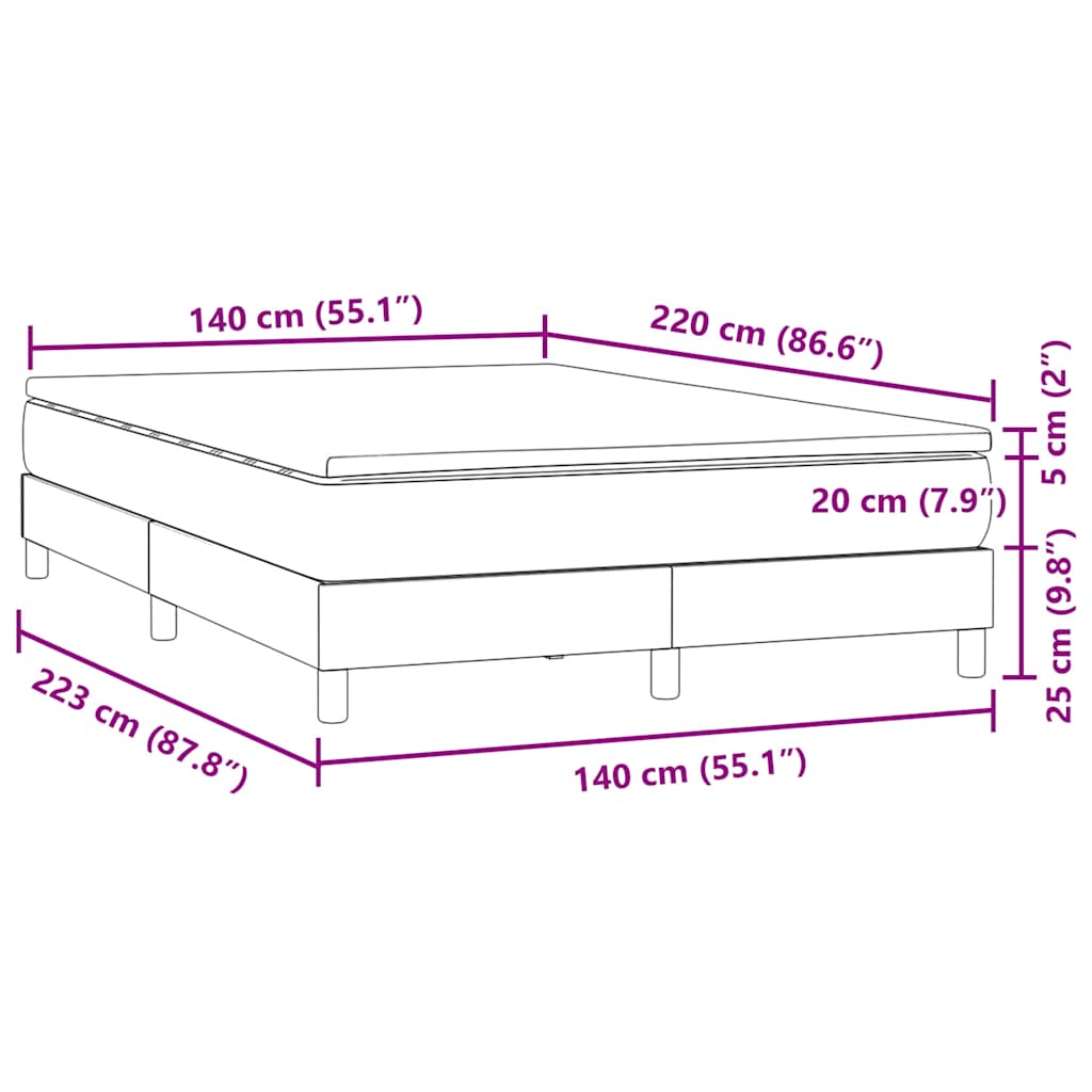 Box Spring Κρεβάτι με στρώμα Σκούρο γκρι 140x220 cm Βελούδινο