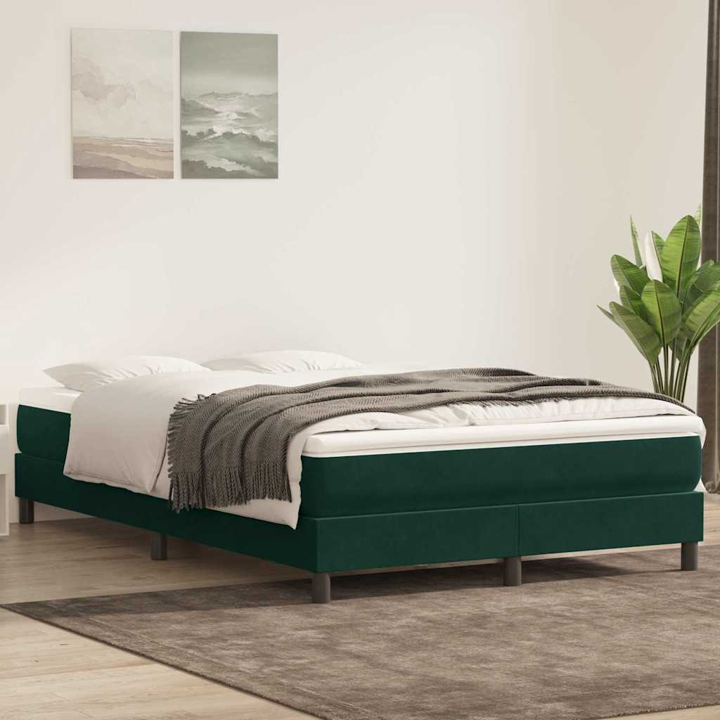 Box Spring Κρεβάτι με στρώμα Σκούρο πράσινο 140x220cm Βελούδινο