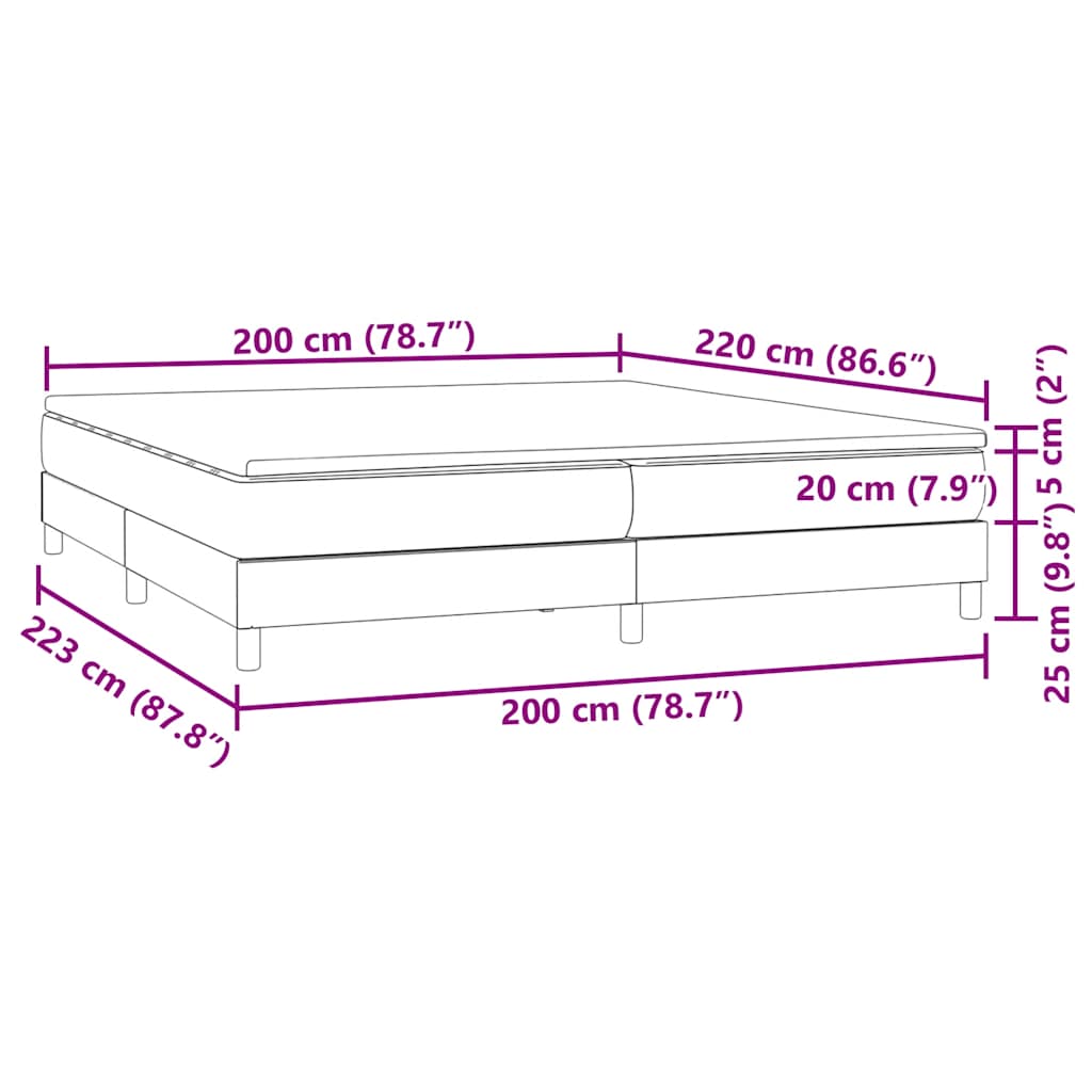 Box Spring Κρεβάτι με στρώμα Σκούρο γκρι 200x220 cm Βελούδινο - Pakobazaar
