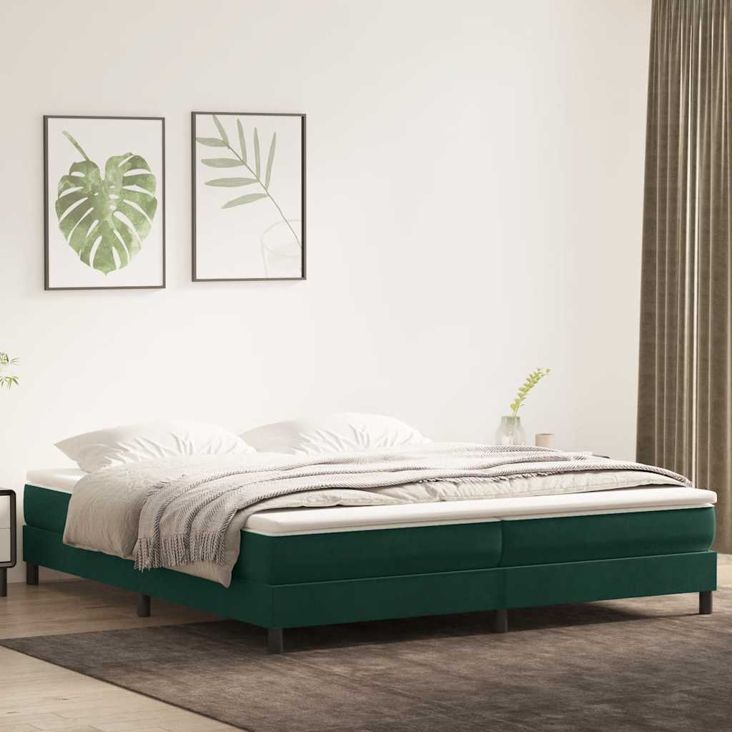 Box Spring Κρεβάτι με στρώμα Σκούρο πράσινο 200x220cm Βελούδινο - Pakobazaar