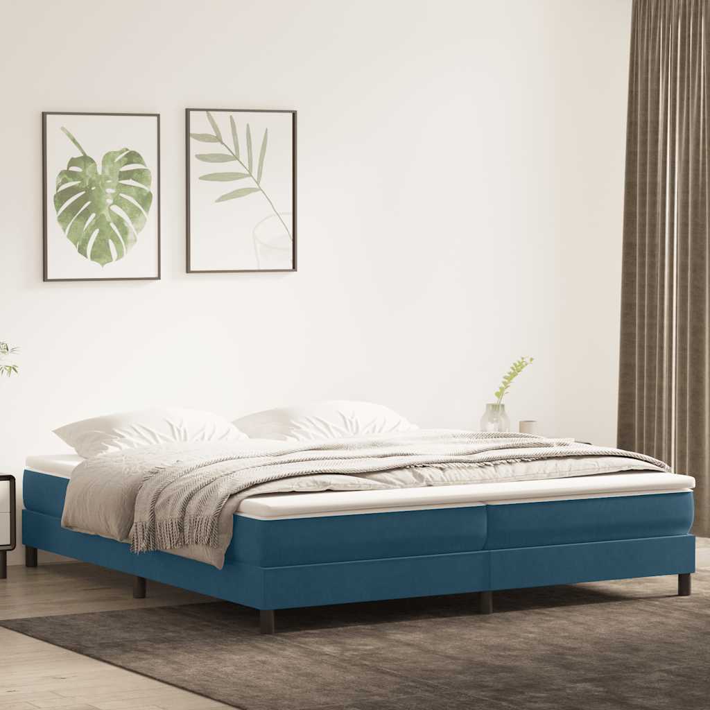 Box Spring κρεβάτι με στρώμα σκούρο μπλε 200x220 cm Βελούδινο - Pakobazaar