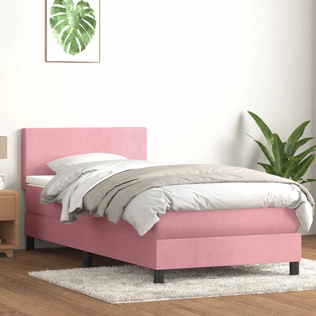 Box Spring κρεβάτι με στρώμα ροζ 80x210 εκ. Βελούδινο - Pakobazaar