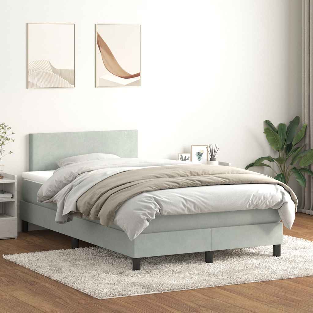 Κρεβάτι Boxspring με Στρώμα Ανοιχτό Γκρι 120x210 εκ. Βελούδινο - Pakobazaar