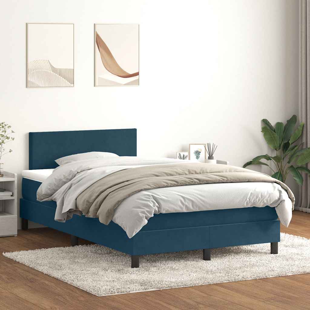 Κρεβάτι Boxspring με Στρώμα Σκούρο Μπλε 120x210 εκ. Βελούδινο - Pakobazaar