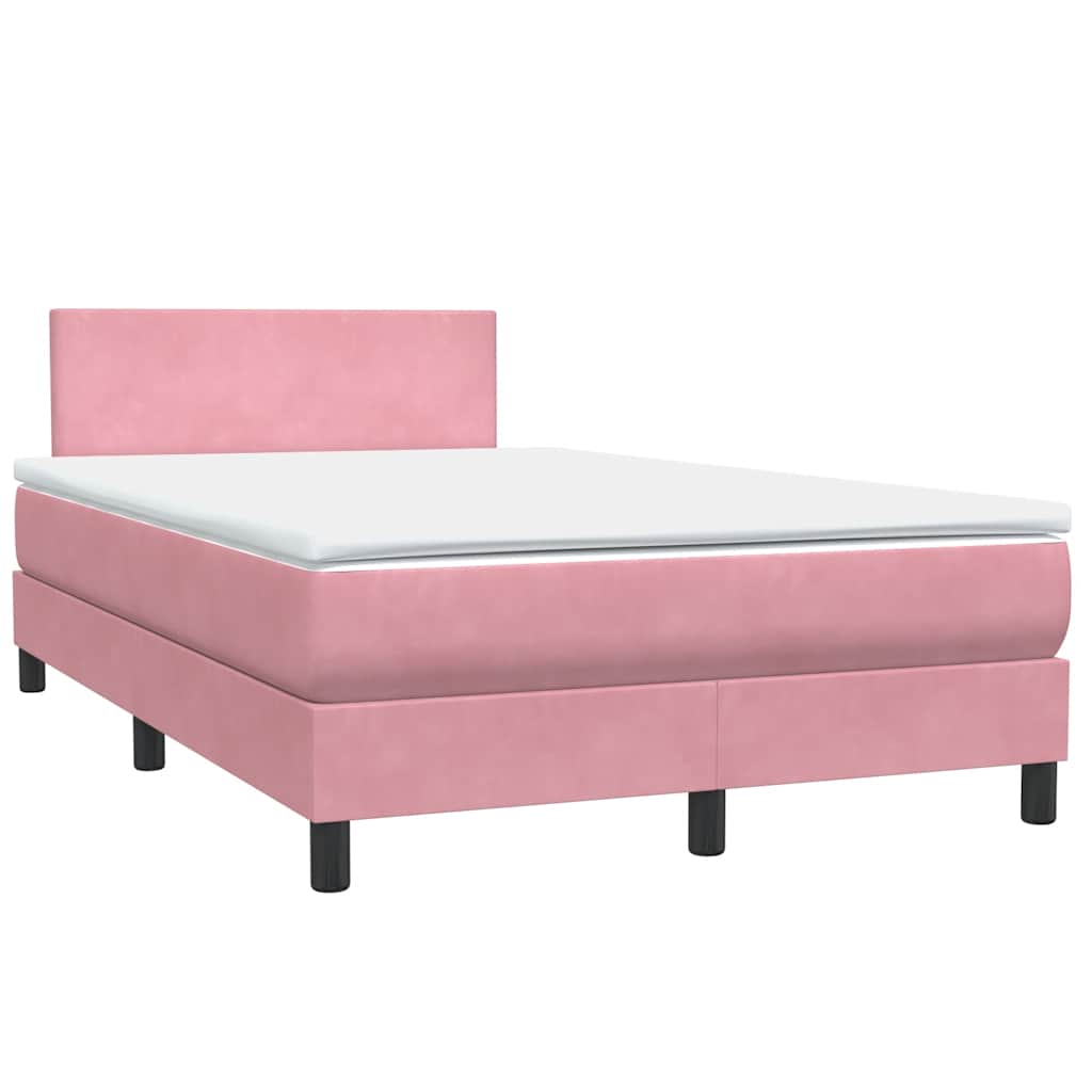 Κρεβάτι Boxspring με Στρώμα Ροζ 120x210 εκ. Βελούδινο - Pakobazaar