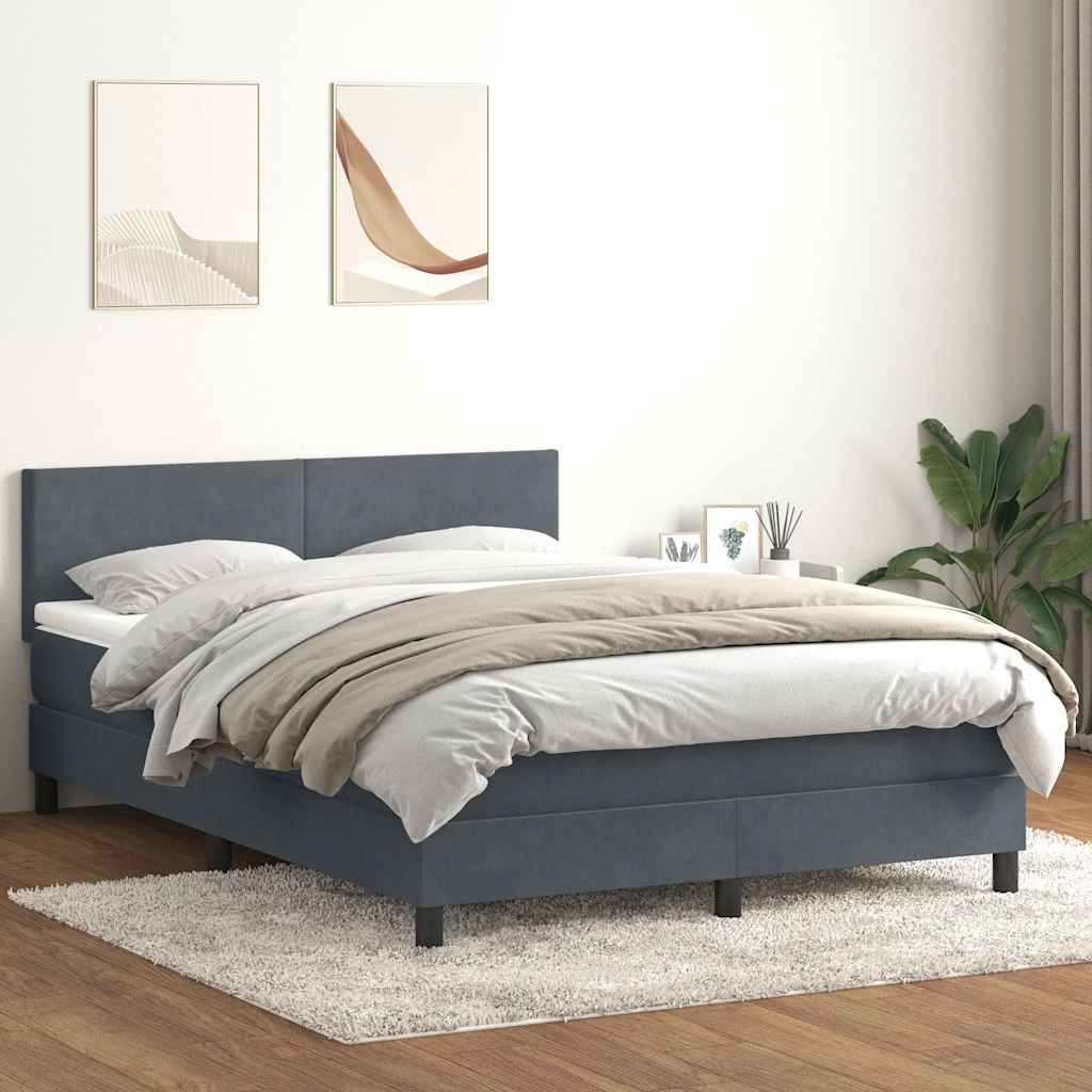 Κρεβάτι Boxspring με Στρώμα Σκούρο Γκρι 140x210 εκ. Βελούδινο - Pakobazaar
