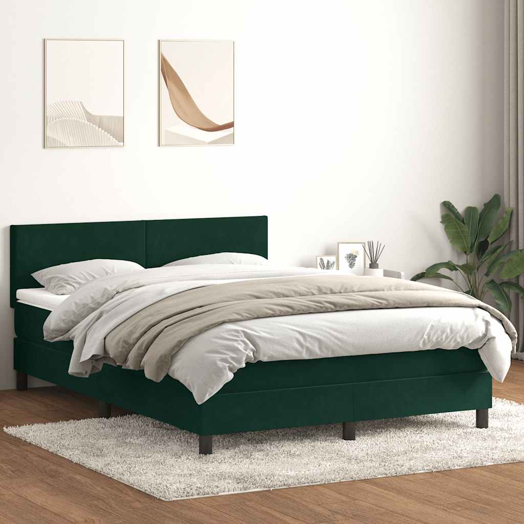 Κρεβάτι Boxspring με Στρώμα Σκούρο Πράσινο 140x210εκ. Βελούδινο