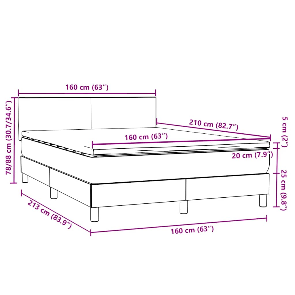 Κρεβάτι Boxspring με Στρώμα Σκούρο Μπλε 160x210 εκ. Βελούδινο - Pakobazaar