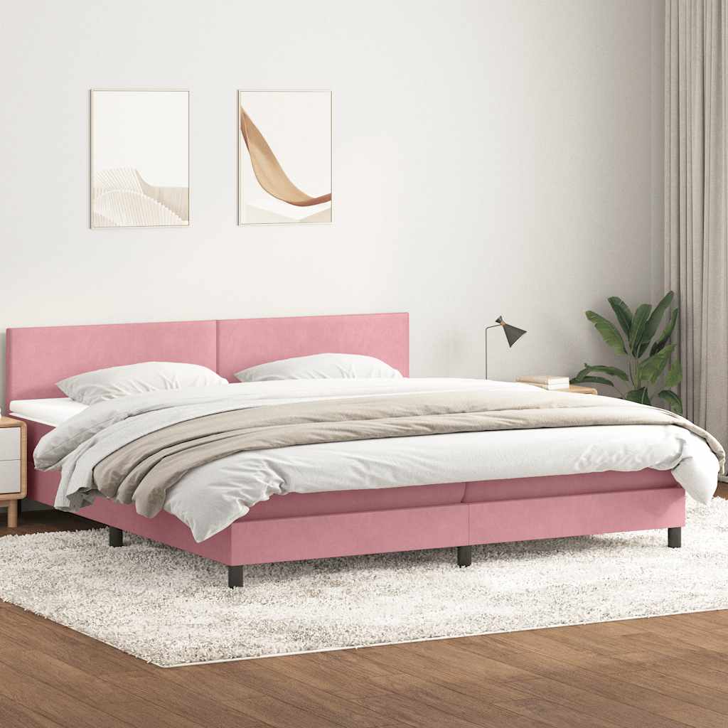 Κρεβάτι Boxspring με Στρώμα Ροζ 180x210 εκ. Βελούδινο