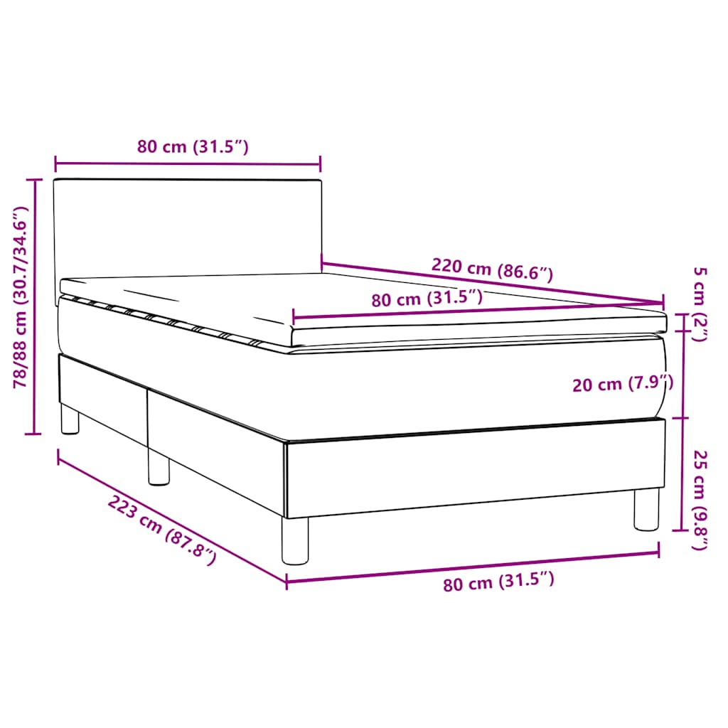 Κρεβάτι Boxspring με Στρώμα Σκούρο Μπλε 80x220 εκ. Βελούδινο