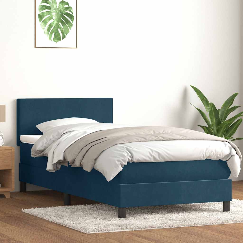 Κρεβάτι Boxspring με Στρώμα Σκούρο Μπλε 90x220 εκ. Βελούδινο - Pakobazaar